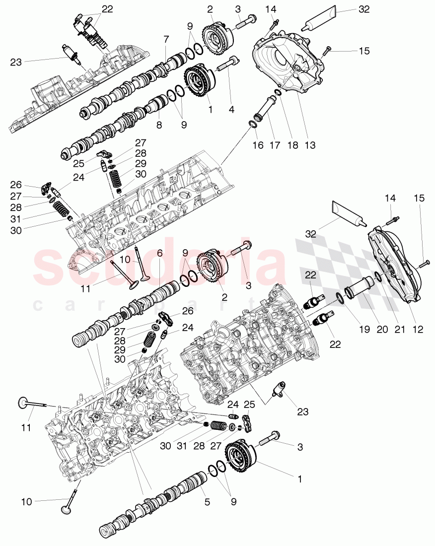 camshaft, camshaft adjuster unit, cylinder head cover of Bentley Bentley Continental GTC (2011+)