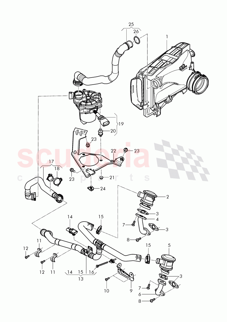 secondary air pump, secondary air control valve, pipes and hoses for purge system, D - MJ 2015>> of Bentley Bentley Continental GTC (2011+)