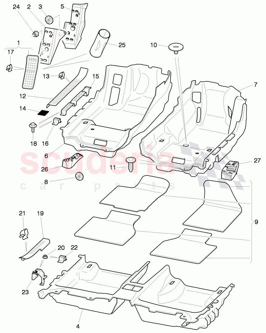 floor covering, floor mat, foot support, scuff plate - sill panel, D - MJ 2008>> of Bentley Bentley Continental Flying Spur (2006-2012)