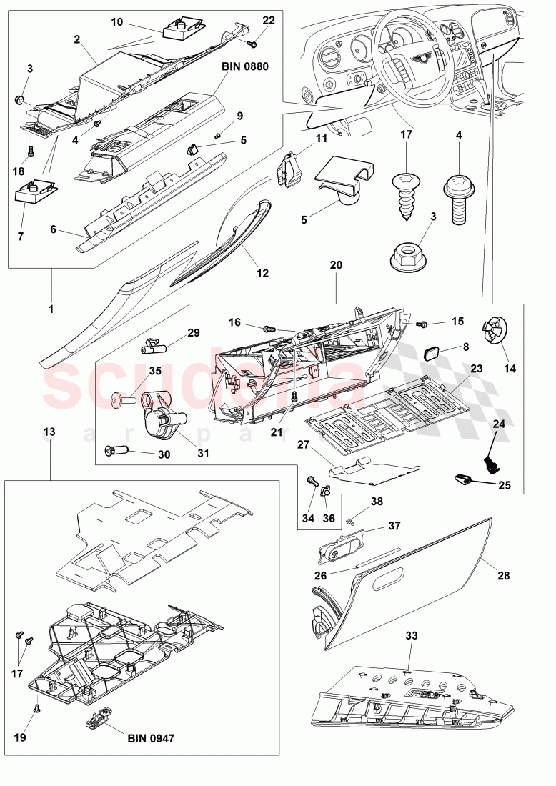 dashboard installation parts, D - MJ 2007>> of Bentley Bentley Continental GT (2003-2010)