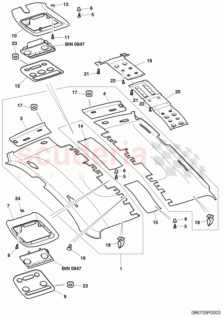 moulded headlining, for vehicles without, sliding roof, ------------------------------ of Bentley Bentley Continental Flying Spur (2006-2012)