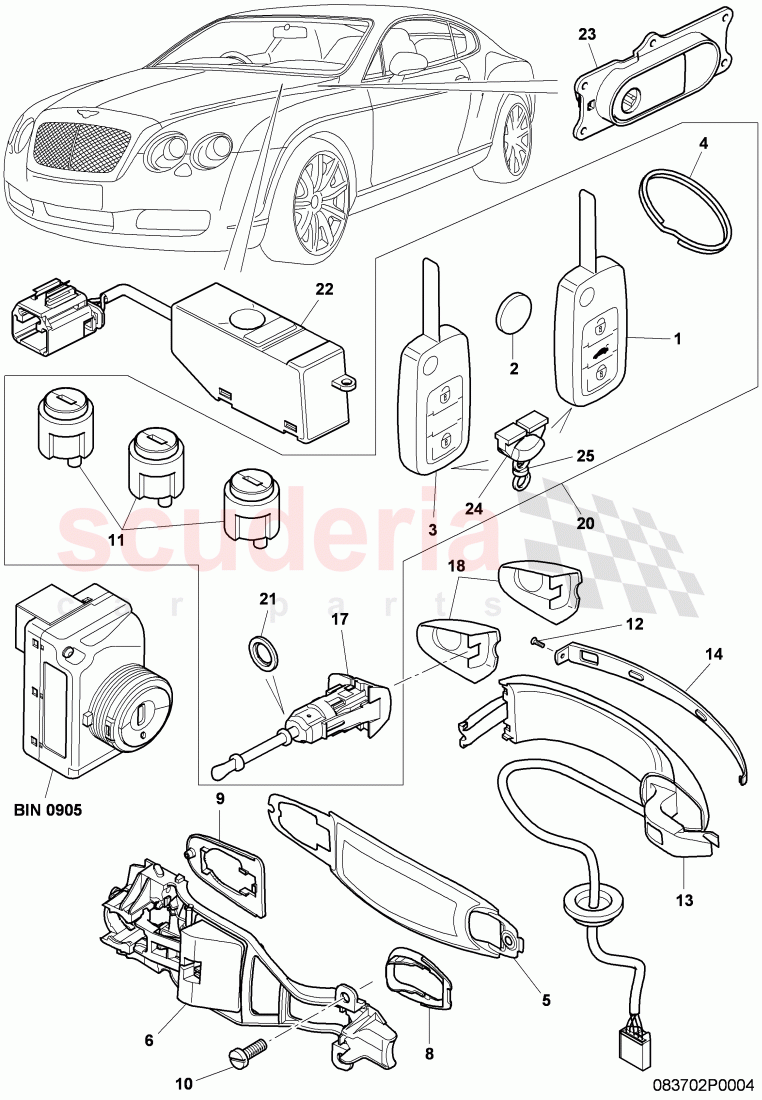 door handle, outer, key, lock cylinder sets, F 3W-7-049 995>>, F ZA-A-062 022>> of Bentley Bentley Continental GTC (2006-2010)