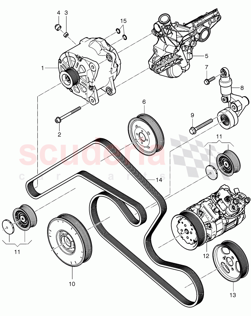 Alternator, connecting and mounting parts, for alternator, v-ribbed belt, tensioning lever with relay, roller, F >> 3W-D-086 017, F >> ZA-D-086 017 of Bentley Bentley Continental GTC (2011+)