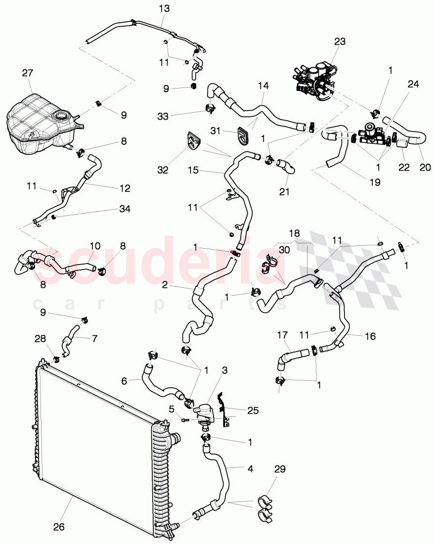 Coolant hoses and pipes, Engine bay, for vehicles with coolant auxiliary heater, D >> - MJ 2014 of Bentley Bentley Continental GT (2011-2018)