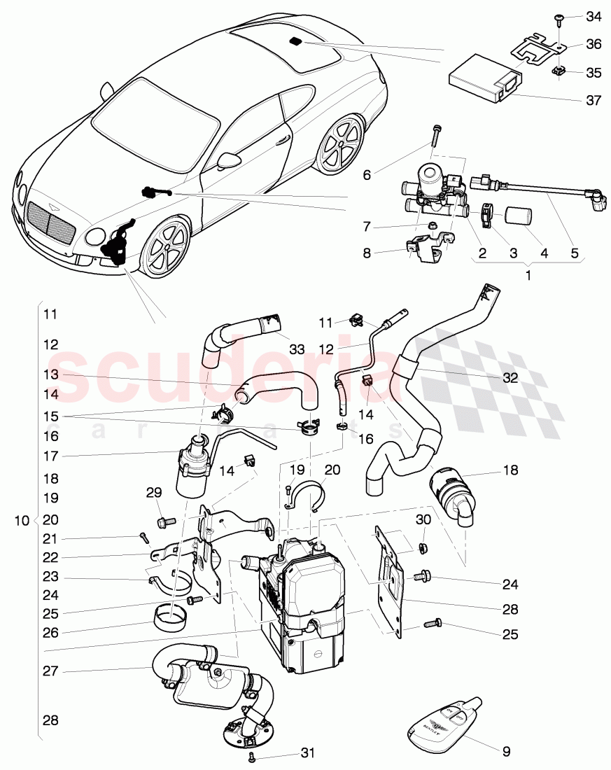 stationary heater for circuit, Solenoid valve for coolant circuit, D >> - MJ 2014 of Bentley Bentley Continental GT (2011-2018)