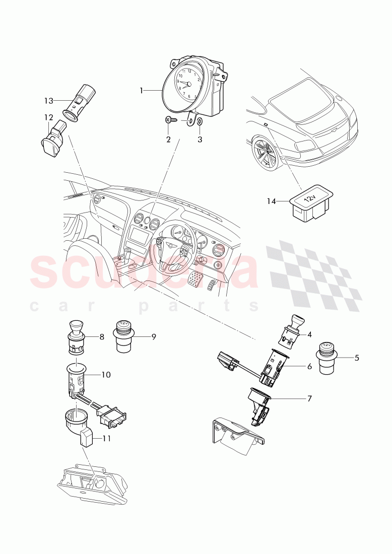 Analogue clock, cigarette lighter of Bentley Bentley Continental Supersports (2017+)