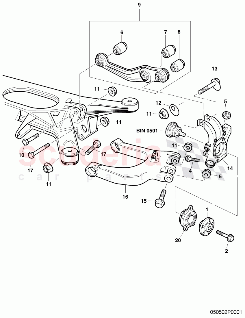 wheel hub with bearing and assembly parts, track control arm, F 3W-5-026 890>> 3W-8-052 846 of Bentley Bentley Continental Flying Spur (2006-2012)