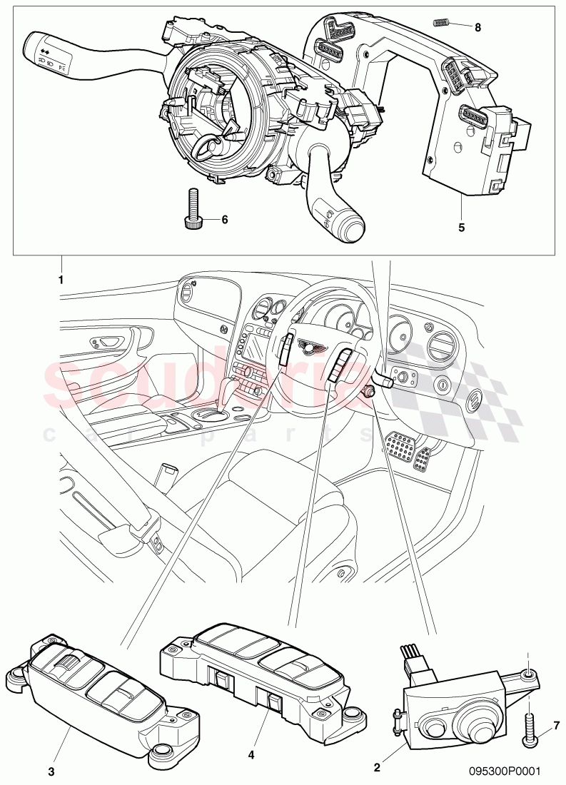 steering column switch, and trim, F 3W-7-039 828>> 3W-8-052 545 of Bentley Bentley Continental GTC (2006-2010)