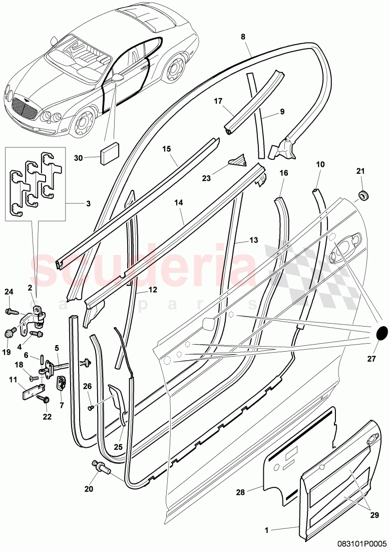 door, door hinge, D - MJ 2008>> of Bentley Bentley Continental GT (2003-2010)