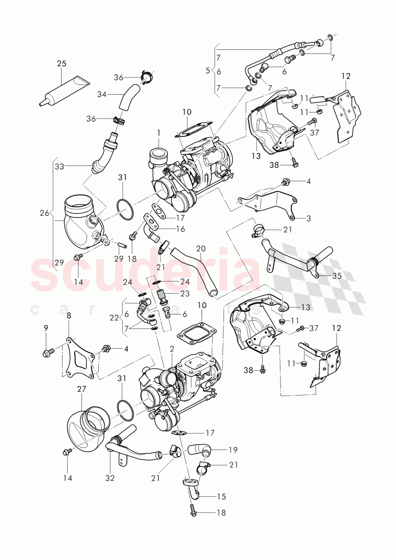 Exhaust gas turbocharger, (water-cooled), D - MJ 2017>> of Bentley Bentley Mulsanne (2010+)