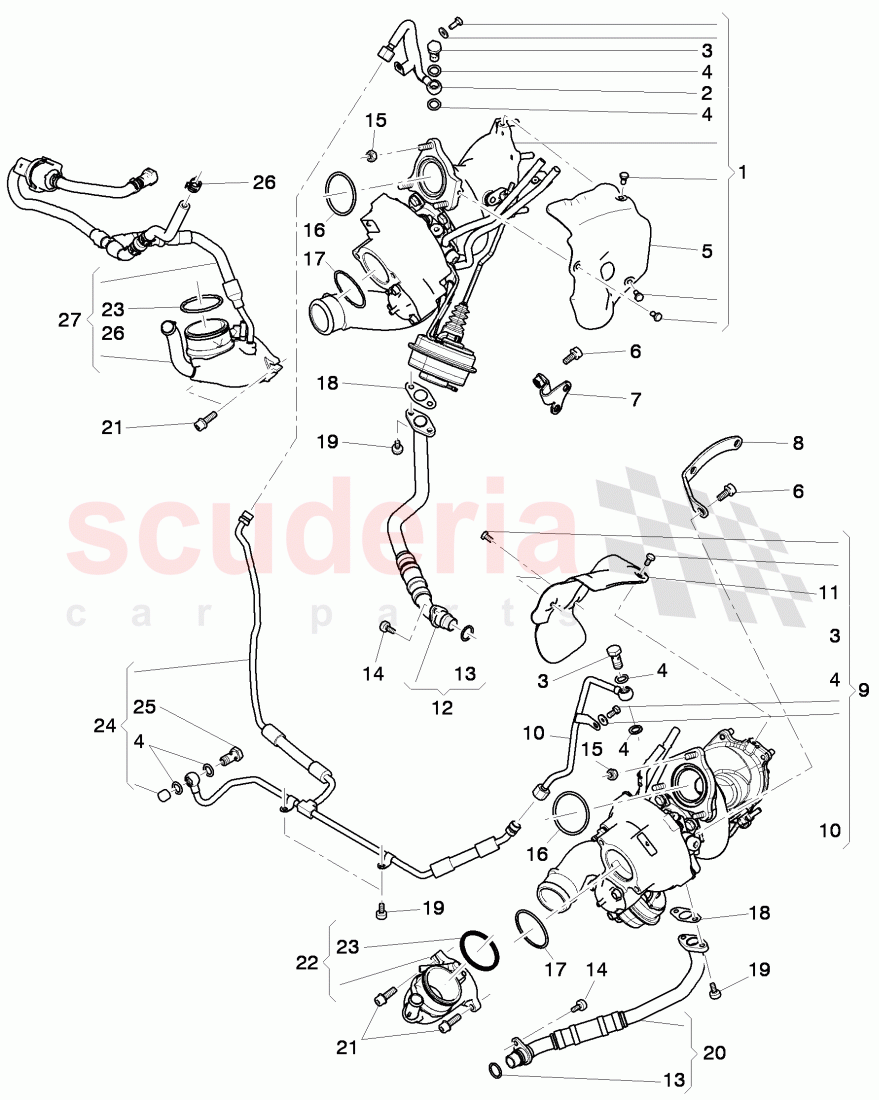 Exhaust gas turbocharger, oil return line, oil pressure line, D - MJ 2011>> of Bentley Bentley Continental Supersports (2009-2011)