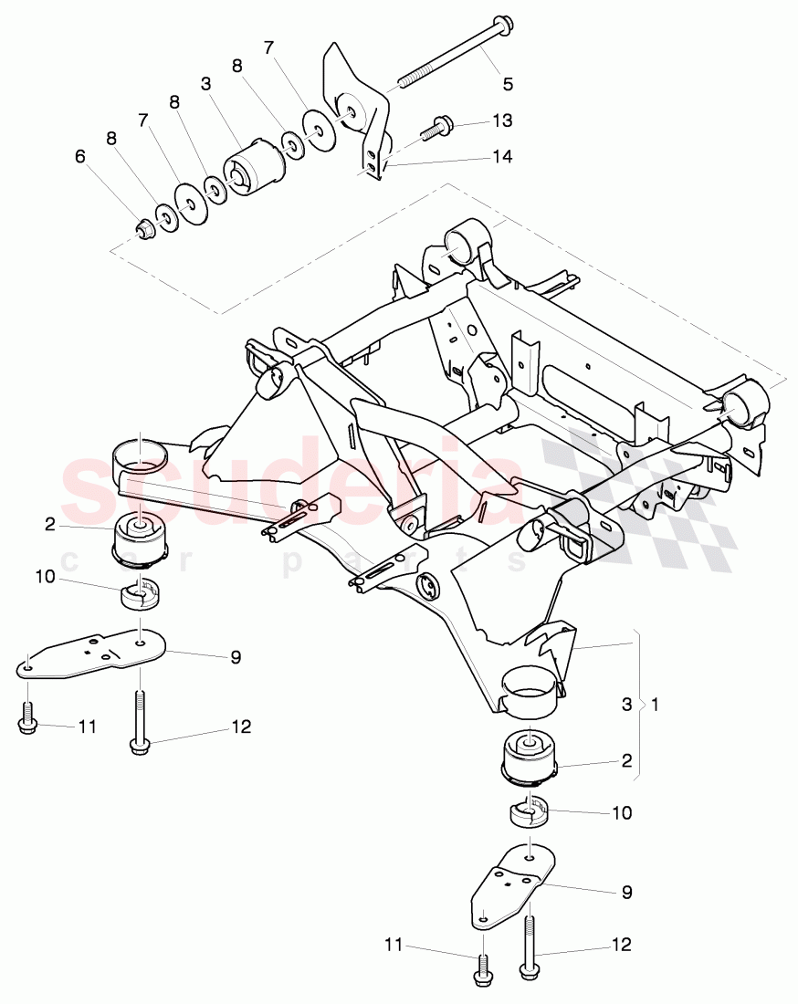 sub-frame, with rubber mounting, D >> - MJ 2016 of Bentley Bentley Mulsanne (2010+)