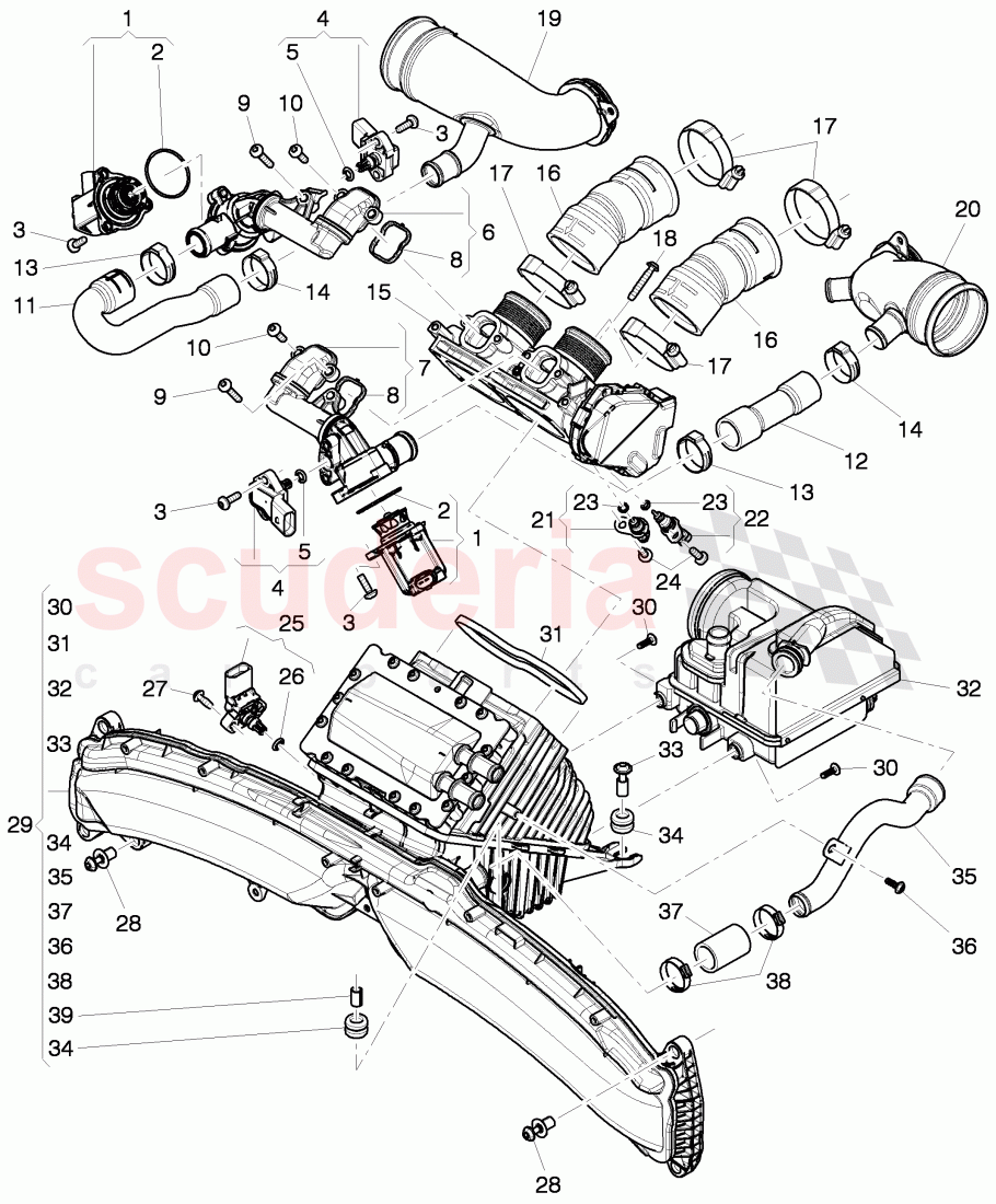 intake manifold - upper part, throttle valve, cut-off valve, suction hose of Bentley Bentley Continental GTC (2011+)