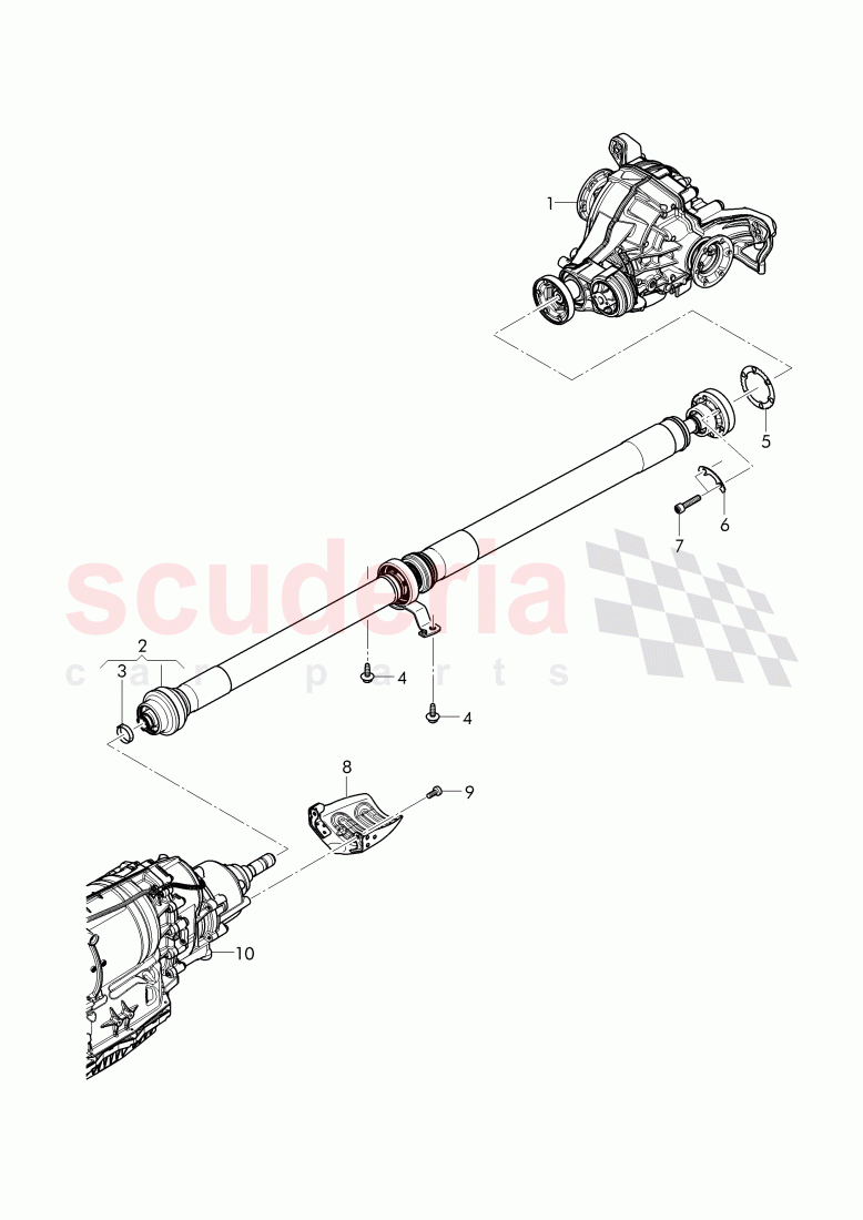 propeller shaft 2-piece with intermediate bearing, for 8-speed automatic gearbox of Bentley Bentley Bentayga (2015+)