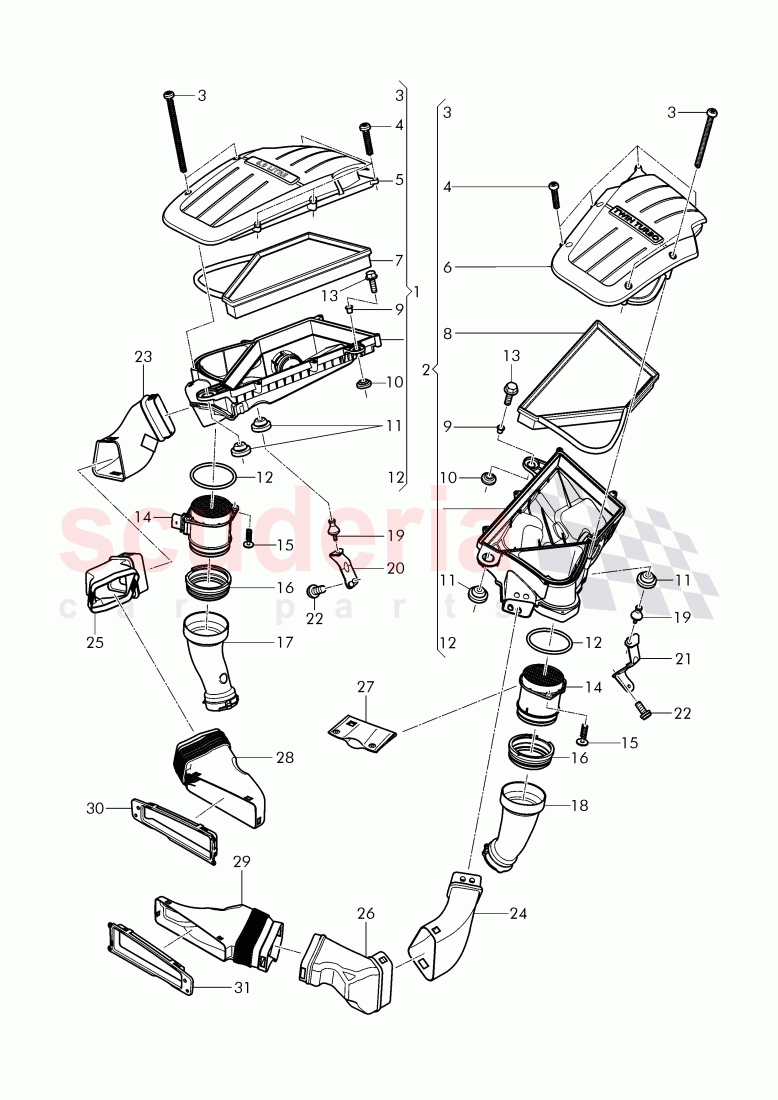 air cleaner with connecting, parts, mass air flow sensor, D - MJ 2016>> of Bentley Bentley Continental Flying Spur (2013+)