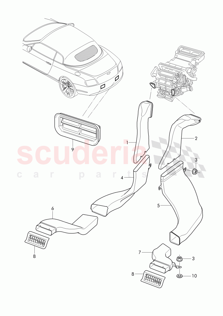 air duct, Heater and ventilation, System of Bentley Bentley Continental Supersports Convertible (2017+)