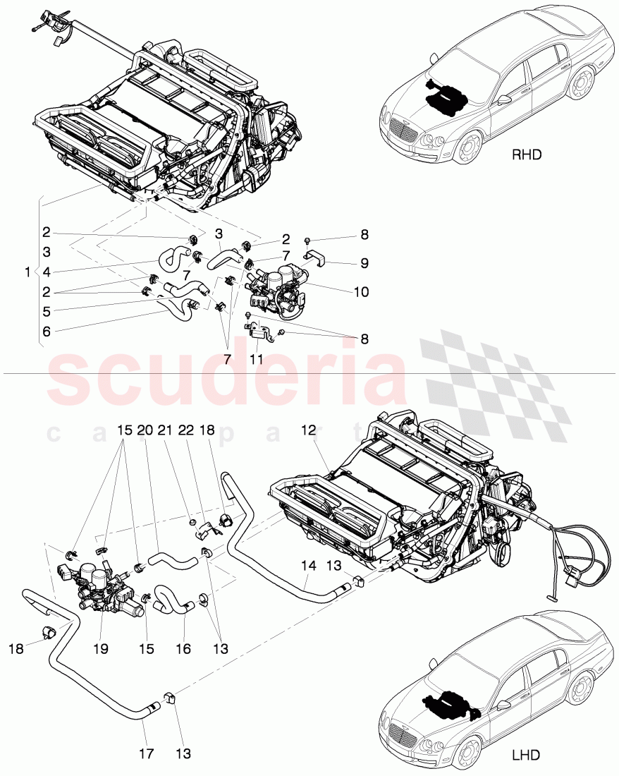 Water hose with heating, valve, D - MJ 2012>> of Bentley Bentley Continental Flying Spur (2006-2012)