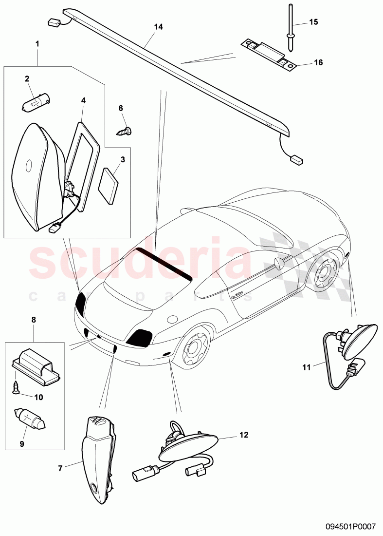 Side and Rear Lamps, F 3W-7-050 988>>, D >> - MJ 2007 of Bentley Bentley Continental GT (2003-2010)