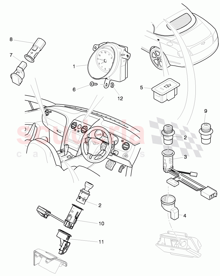 Analogue clock, cigarette lighter of Bentley Bentley Continental GTC (2011+)