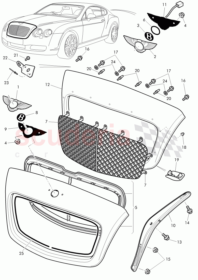 radiator grille, F 3W-4-020 001>> 3W-6-039 935 of Bentley Bentley Continental GT (2003-2010)