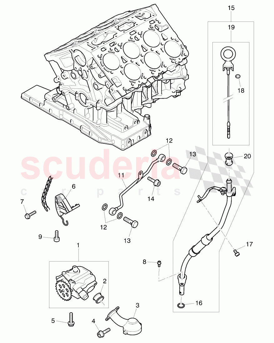 oil pump, tensioner - chain, oil dipstick with tube, oil pressure line of Bentley Bentley Continental Supersports (2009-2011)