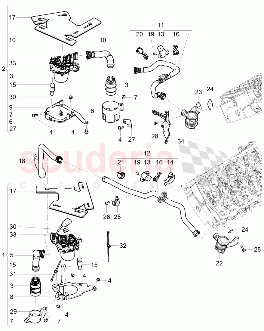 secondary air pump, secondary air control valve, pipes and hoses for purge system, F >> 3W-A-061 745, F >> ZA-A-061 745 of Bentley Bentley Continental Supersports (2009-2011)