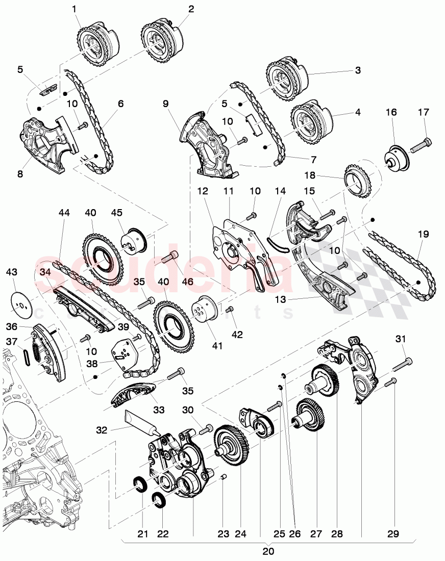 camshaft sprocket, drive chain, tensioner - chain of Bentley Bentley Continental GT (2011-2018)