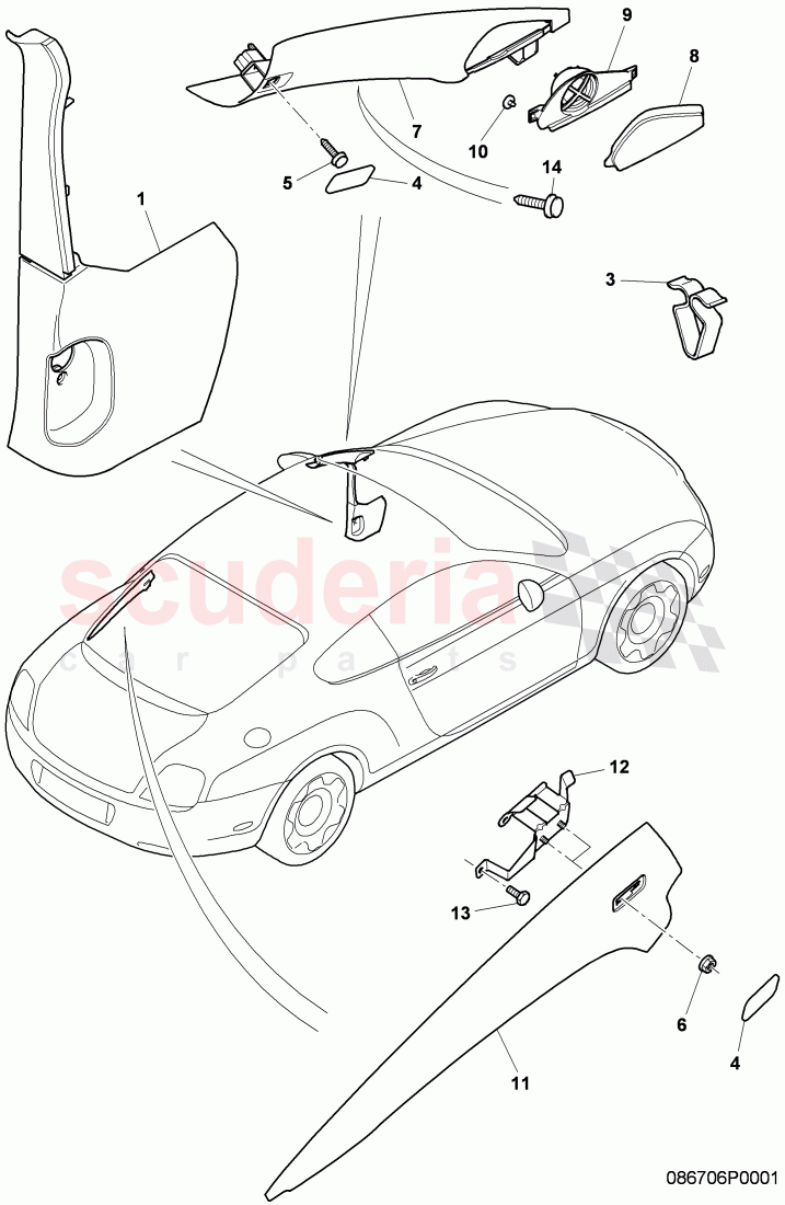 pillar linings of Bentley Bentley Continental GT (2003-2010)