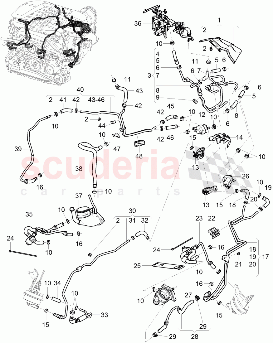 vacuum hoses, solenoid valve, (For turbocharger), F 3W-5-028 804>>, D >> - MJ 2005 of Bentley Bentley Continental GT (2003-2010)