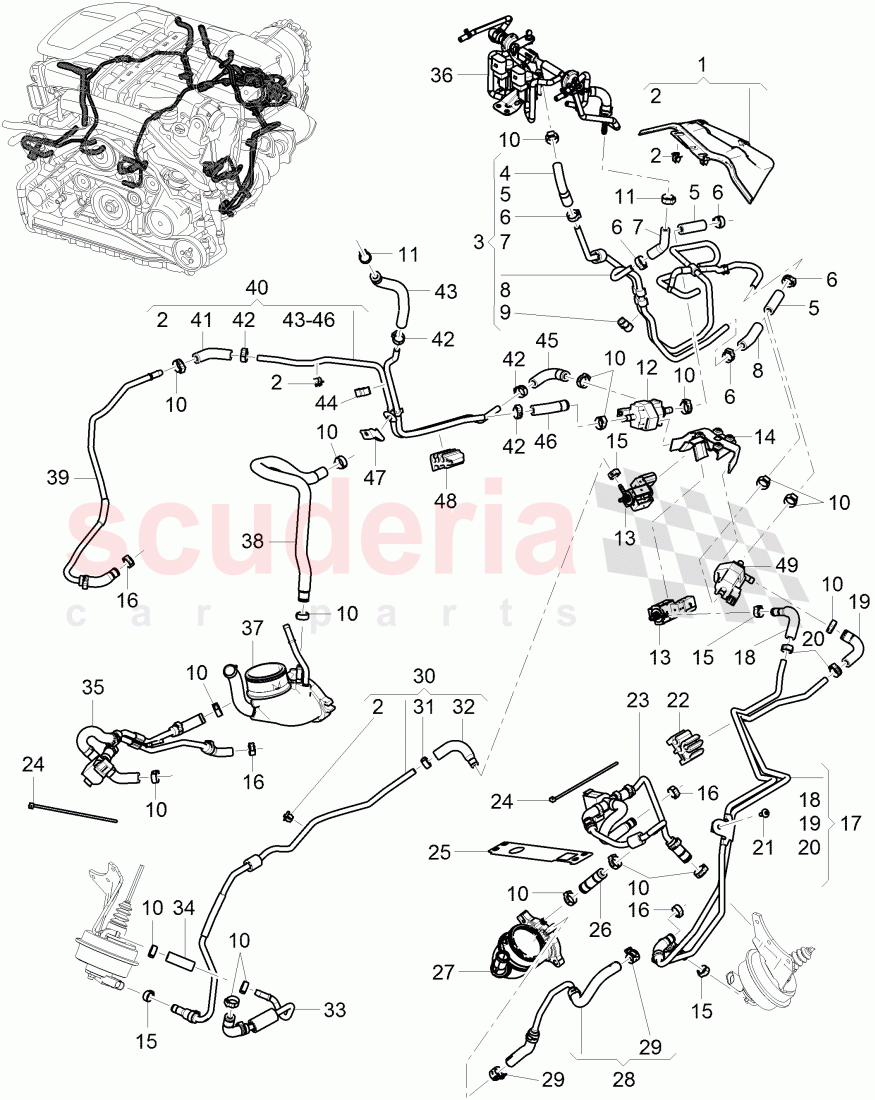 vacuum hoses, solenoid valve, (For turbocharger), F >> 3W-5-028 804 of Bentley Bentley Continental GT (2003-2010)