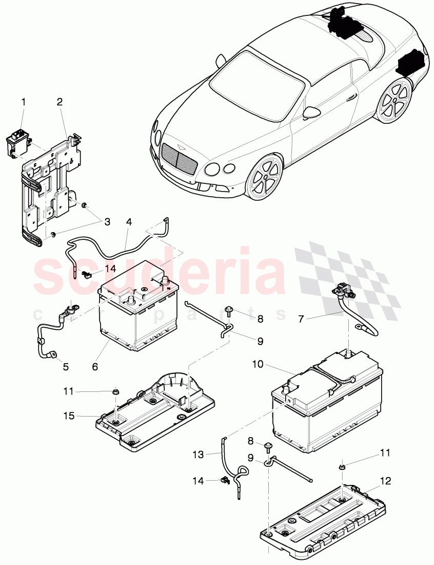 battery, battery mounting, Control unit for battery, monitoring of Bentley Bentley Continental GTC (2011+)