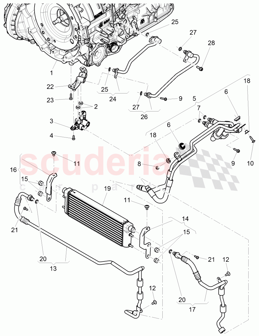 oil pressure line for gear oil cooling, Gear oil cooler, D >> - MJ 2014 of Bentley Bentley Continental GTC (2011+)