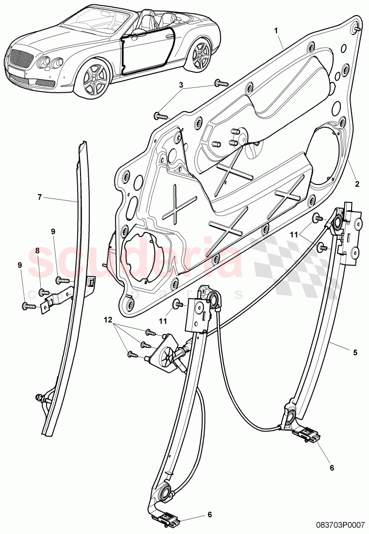 window lifter, guide channels, window slot seal for door of Bentley Bentley Continental GTC (2006-2010)