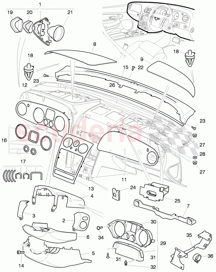 dashboard installation parts, D - MJ 2012>> of Bentley Bentley Continental Flying Spur (2006-2012)