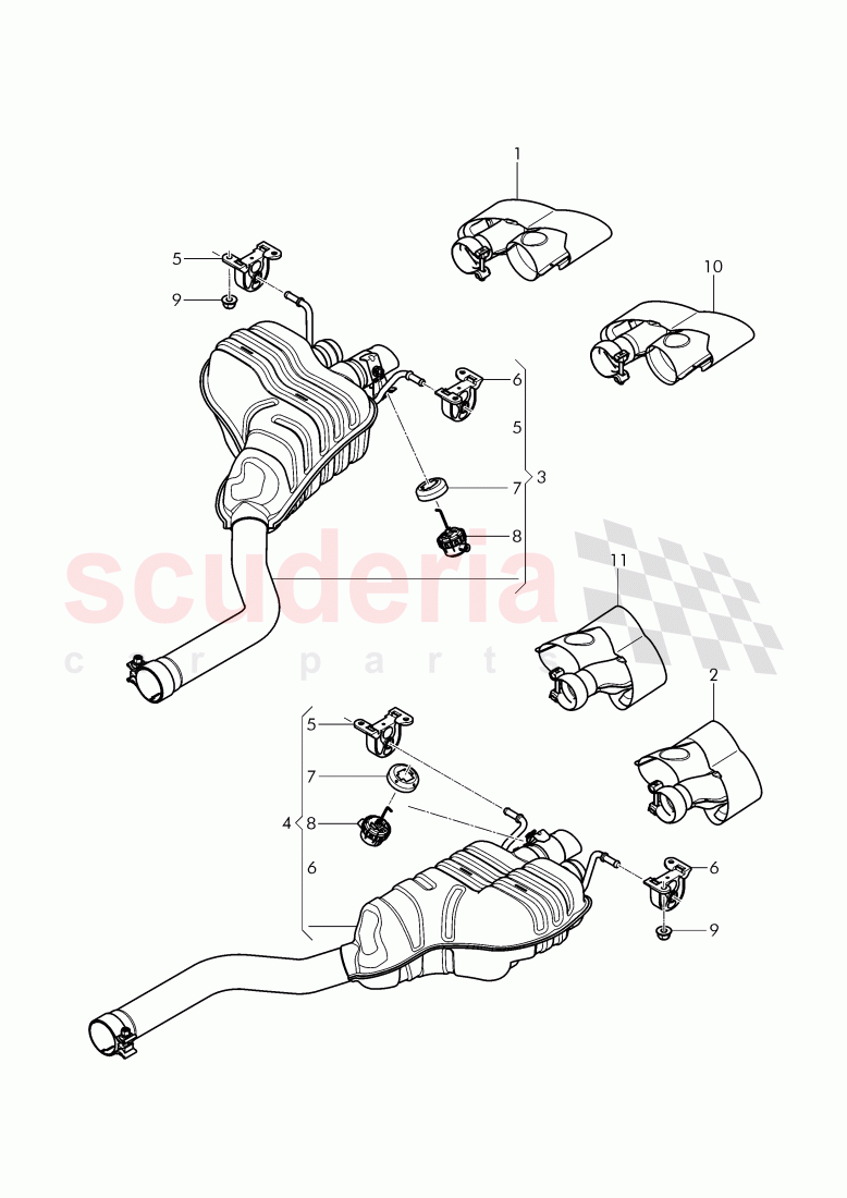 exhaust silencer, rear, Exhaust pipe tips, D - MJ 2016>> of Bentley Bentley Continental GTC (2011+)