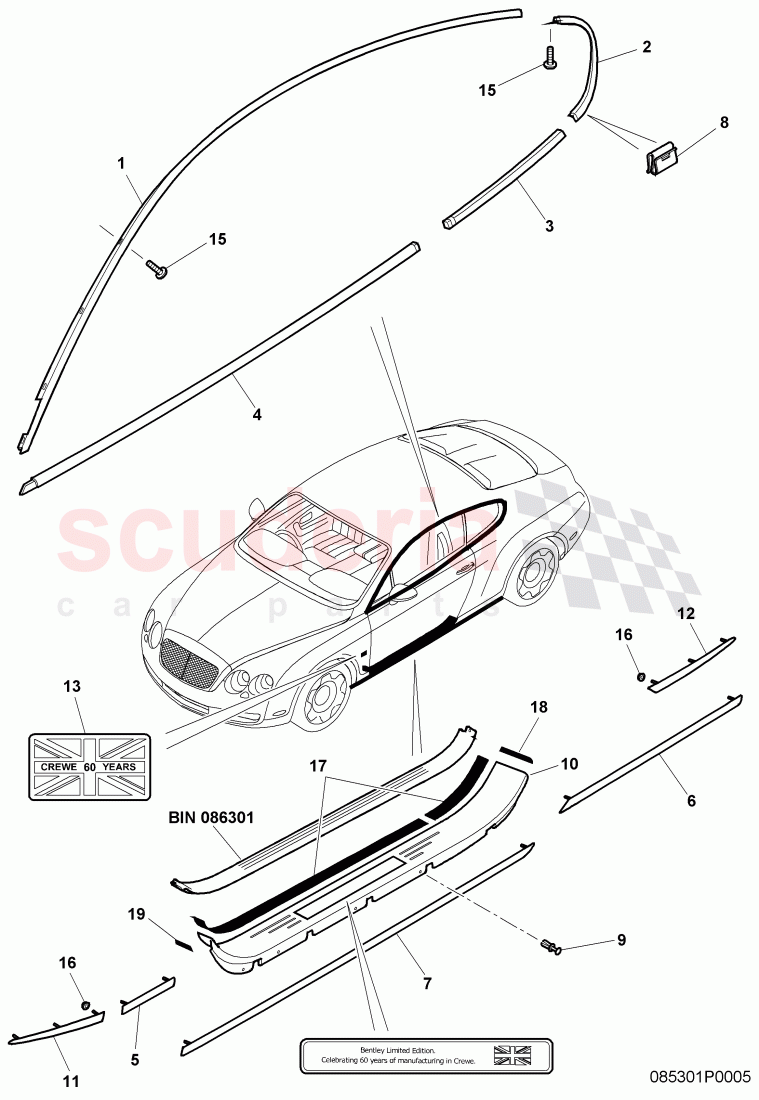 trim for door window frame, GT DIAMOND SERIES of Bentley Bentley Continental GT (2003-2010)