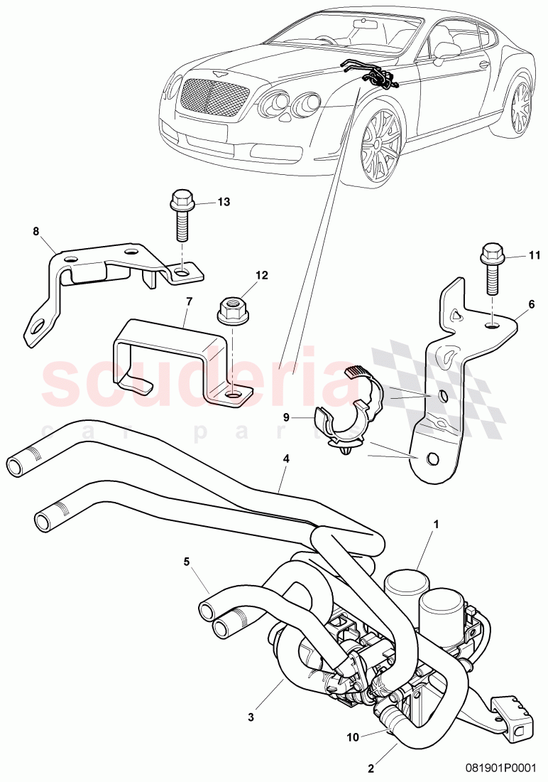 Water hose with heating, valve of Bentley Bentley Continental GT (2003-2010)