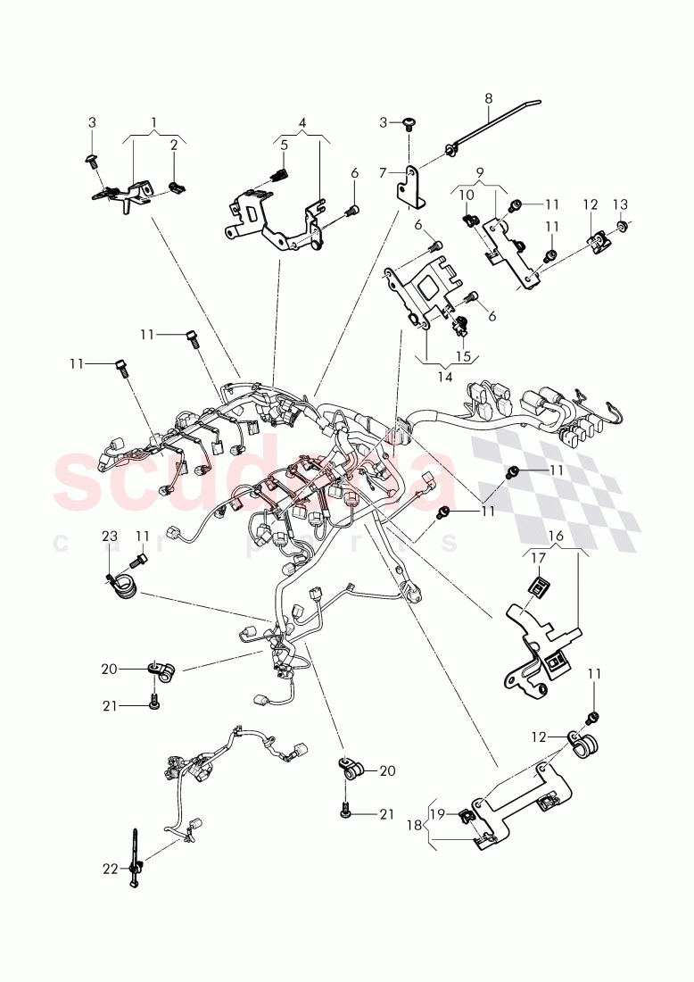 Cable holder and clamps for engines of Bentley Bentley Continental GTC (2011+)