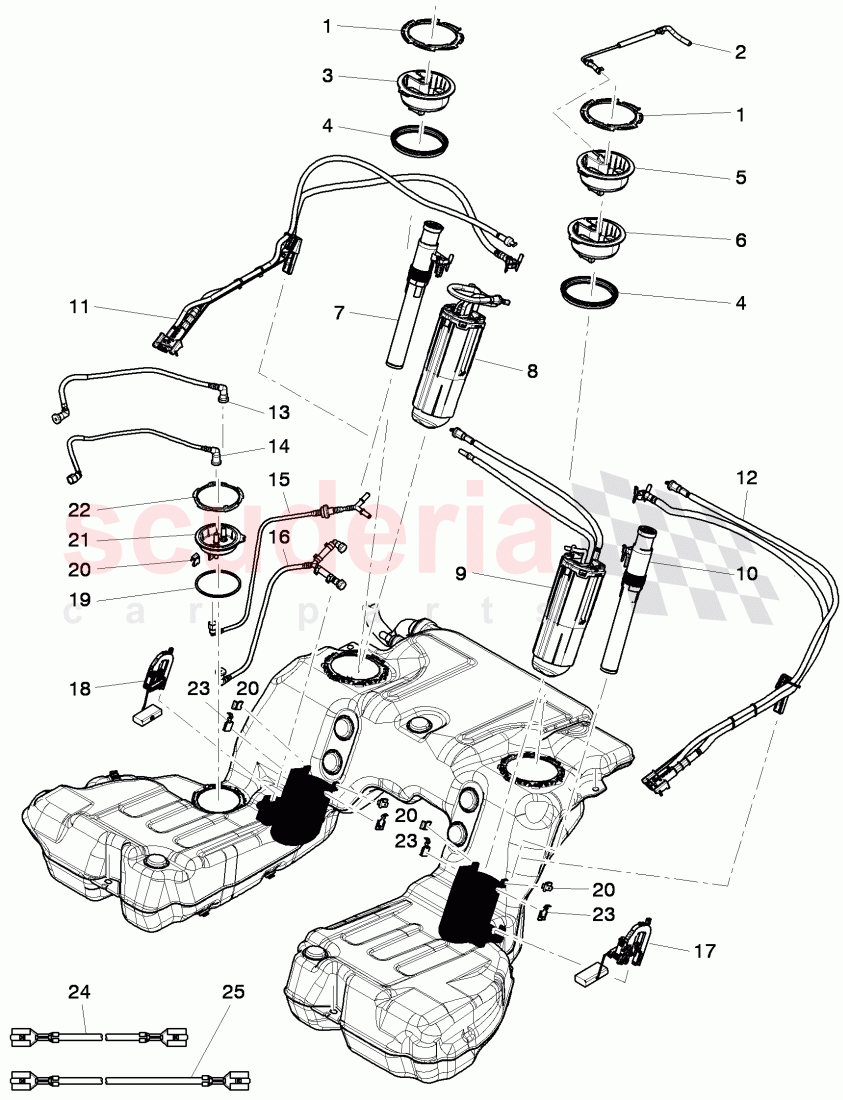 fuel supply module, fuel gauge, sender, suction jet pump with hose of Bentley Bentley Continental GTC (2011+)