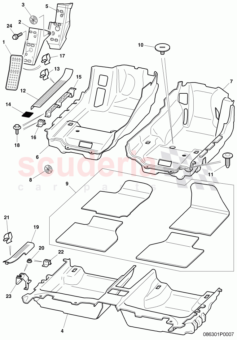 floor covering, floor mat, foot support, scuff plate - sill panel, D - MJ 2007>> - MJ 2007 of Bentley Bentley Continental Flying Spur (2006-2012)