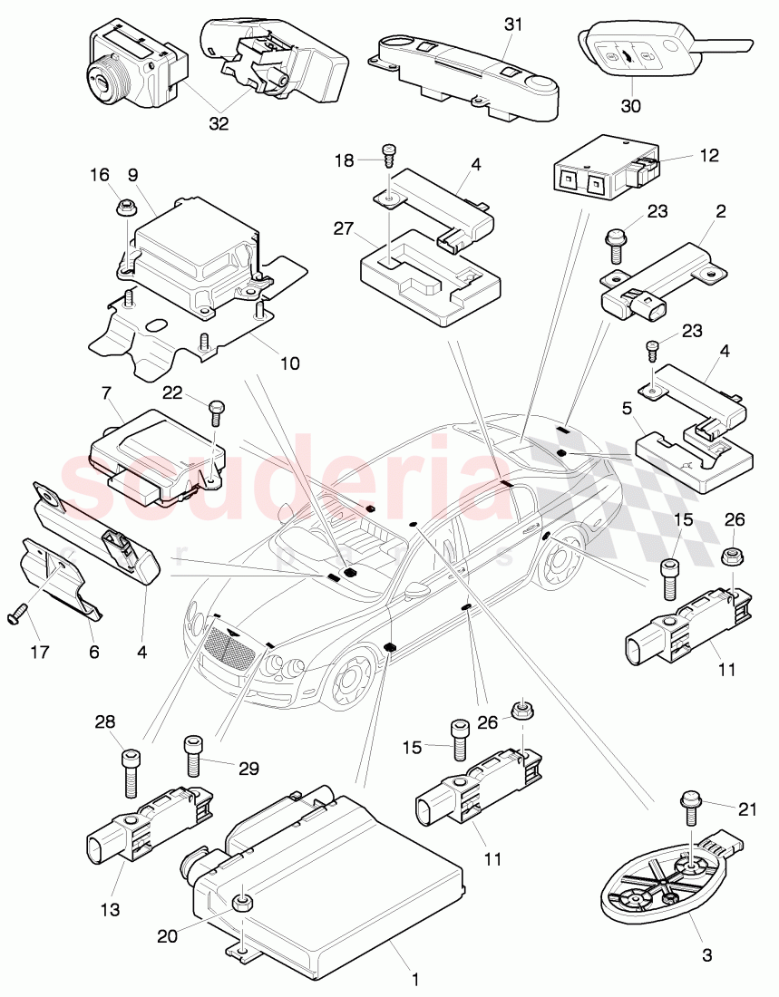 Control systems for comfort, systems and safety, F 3W-C-070 443>>, F ZA-C-070 443>> of Bentley Bentley Continental Flying Spur (2006-2012)