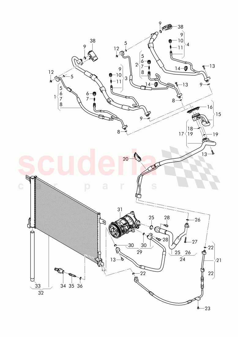 refrigerant condenser with dryer, refrigerant circuit, Engine bay of Bentley Bentley Bentayga (2015+)