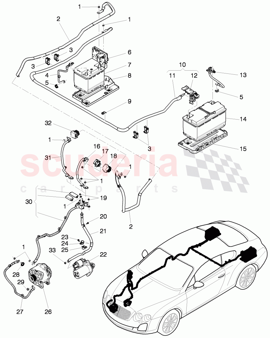 harness for battery +/-, Wire harness for starter and alternator with ground, wire, D - MJ 2012>> of Bentley Bentley Continental Supersports (2009-2011)