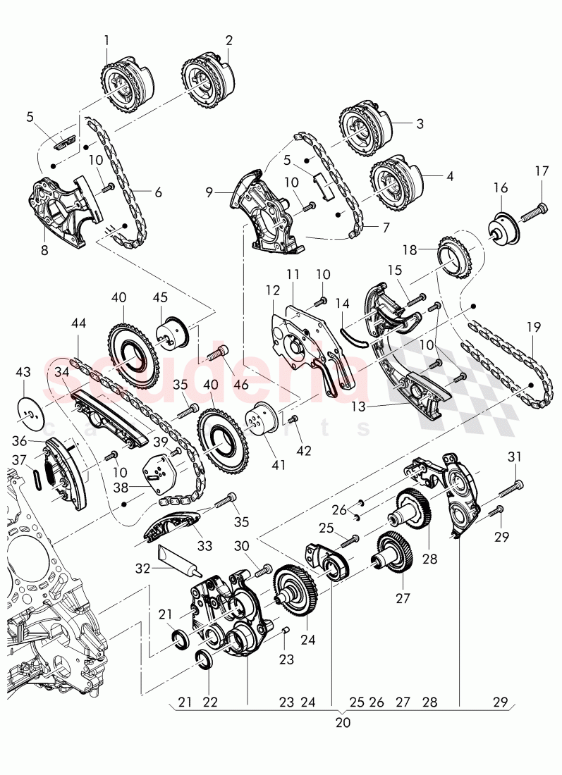 camshaft sprocket, drive chain, tensioner - chain of Bentley Bentley Continental Flying Spur (2013+)