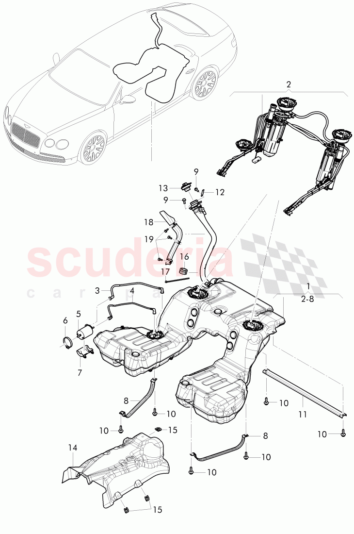 fuel tank with pump fuel gauge, and connecting parts, fuel filter with pressure, regulator, fuel line of Bentley Bentley Continental Flying Spur (2013+)