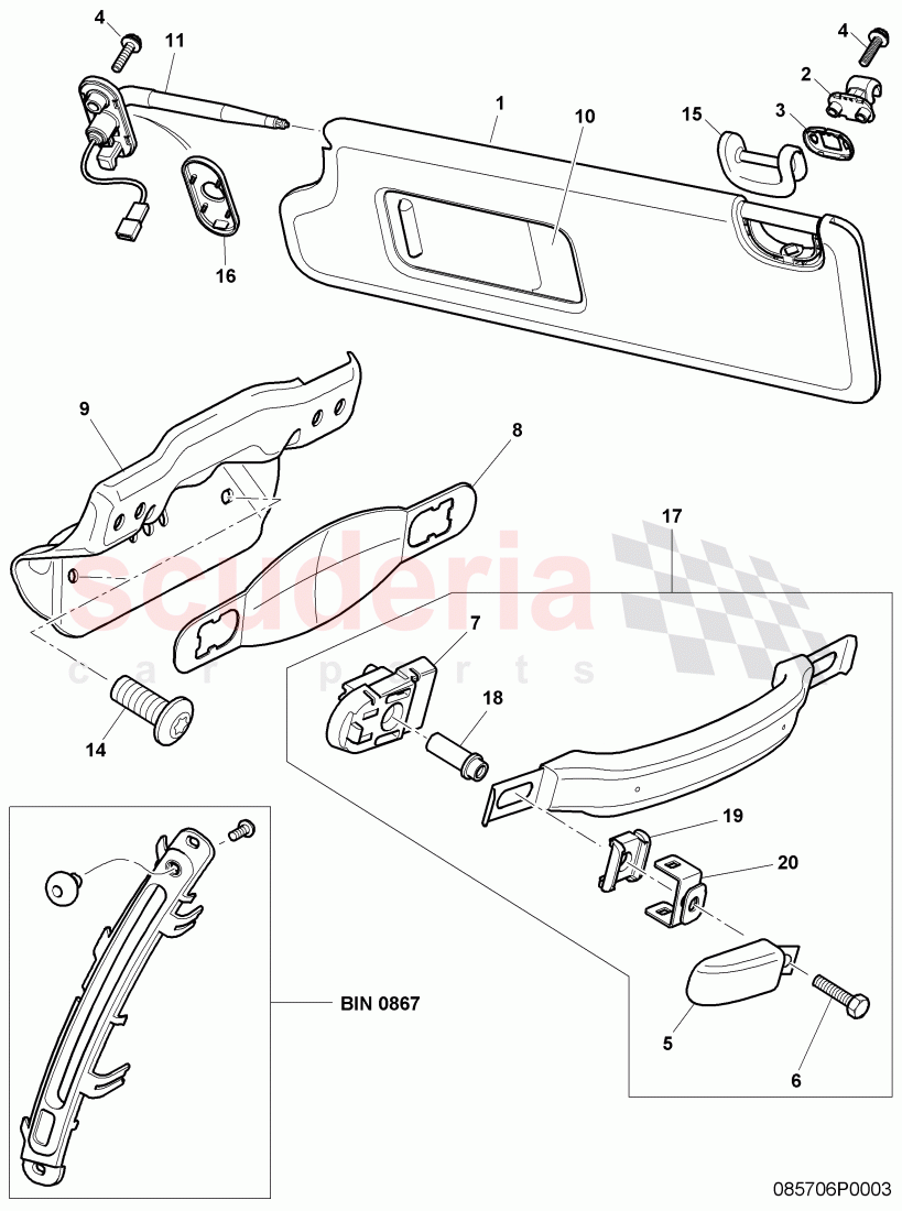 Grab Handle and Sun Visor, F 3W-6-038 567>>, F ZA-6-038 567>>, D >> - MJ 2011 of Bentley Bentley Continental Flying Spur (2006-2012)