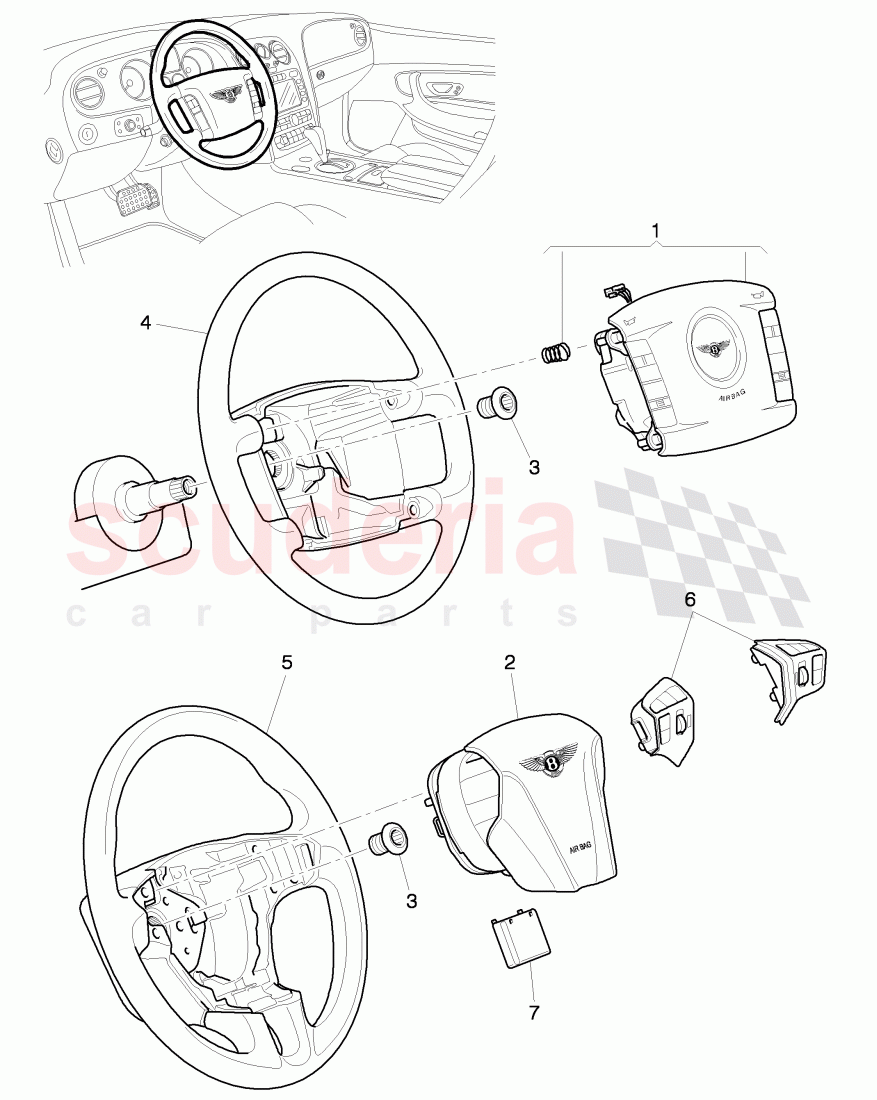 airbag unit for steering wheel, F 3W-8-052 846>>, F ZA-A-062 484>> of Bentley Bentley Continental Flying Spur (2006-2012)