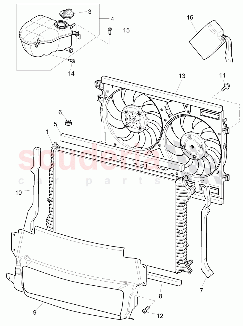 Coolant radiator, Coolant expansion tank, air duct, F 3W-7-041 093>>, D >> - MJ 2007 of Bentley Bentley Continental GTC (2006-2010)