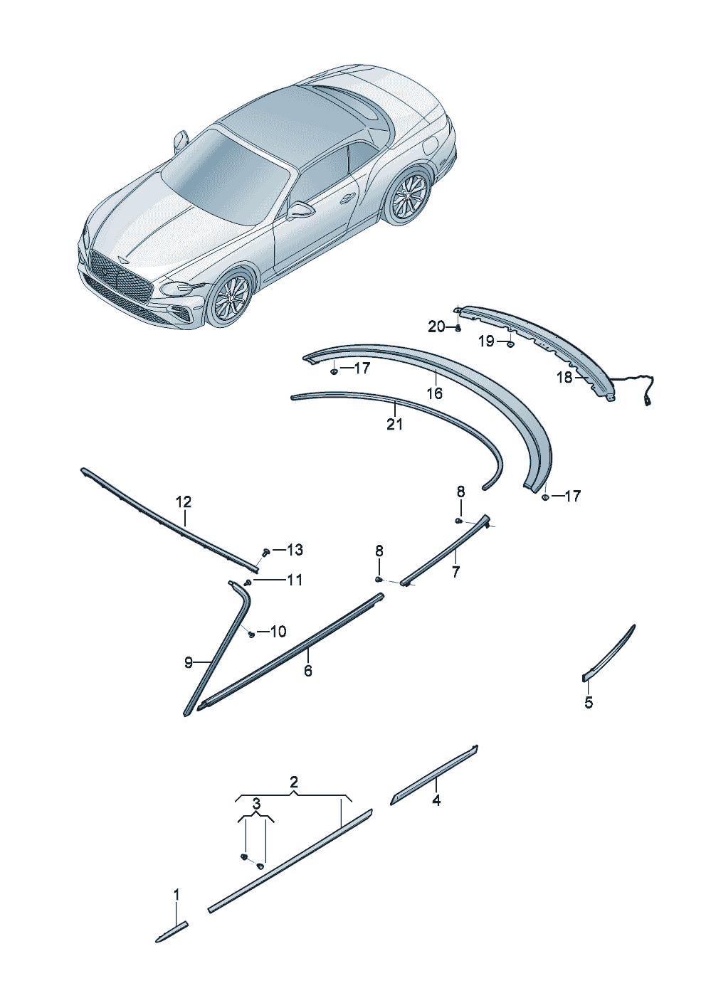 Trim for door window frame
trim strip for
fender and door of Bentley Bentley Continental GT Convertible (2025)