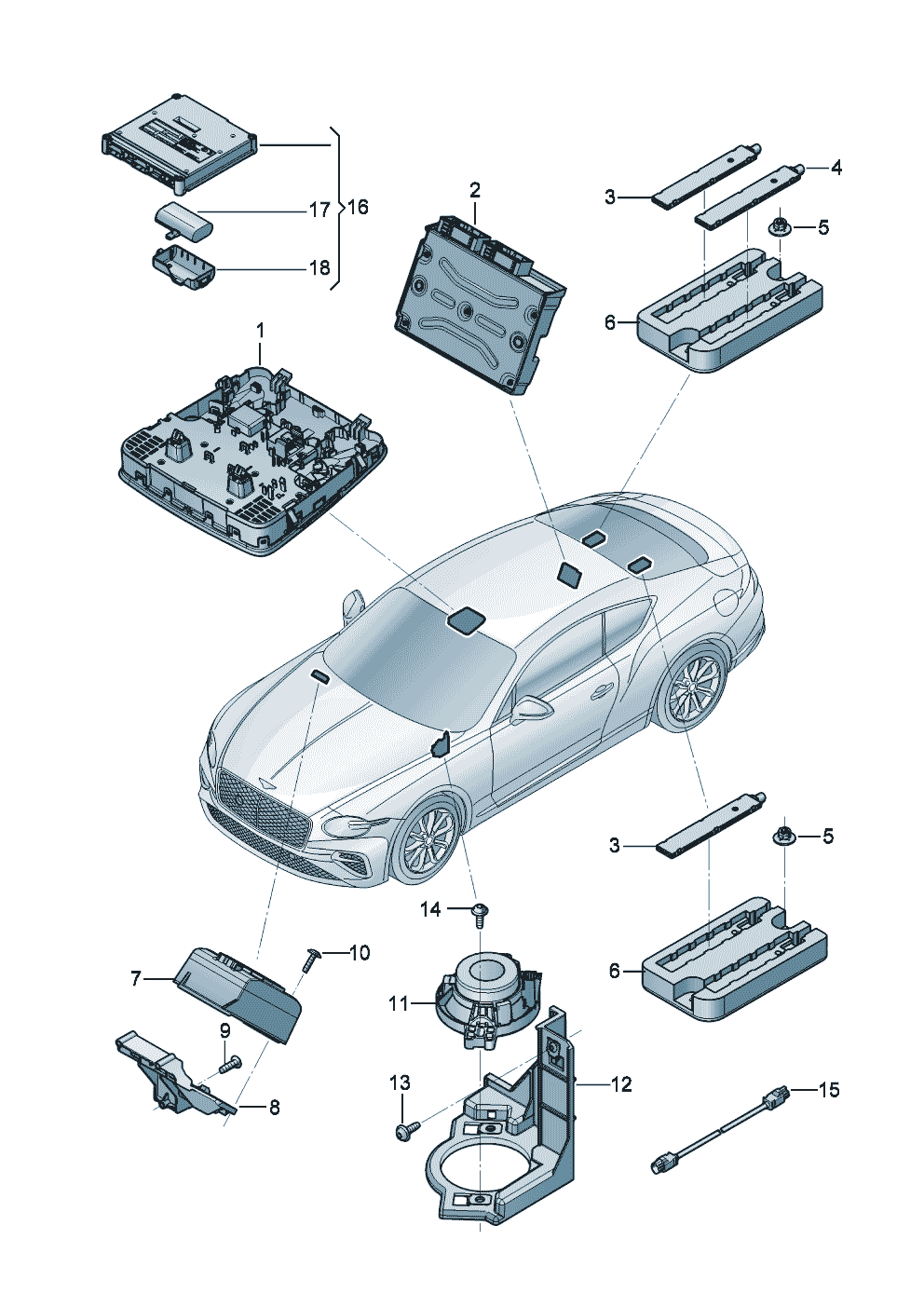 Control unit for emerg. call
module and communications unit of Bentley Bentley Continental GT (2017) 